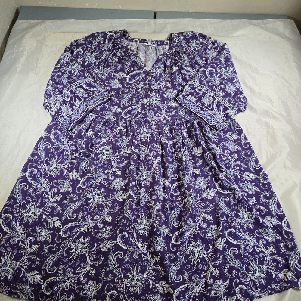 J Jill 2X Purple Paisley Tunic Top Plus EcoVero Boho Peasant Long Sleeve
